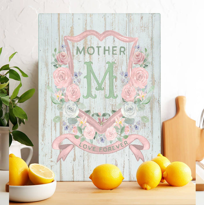 Mother's Day Mother Floral Crest Glass Cutting Board