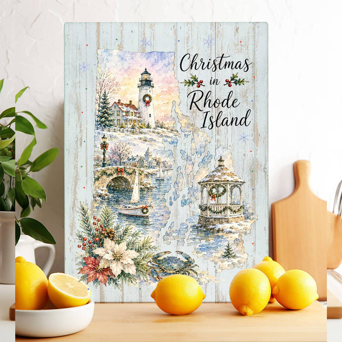 Christmas in Rhode Island State Map Glass Cutting Board