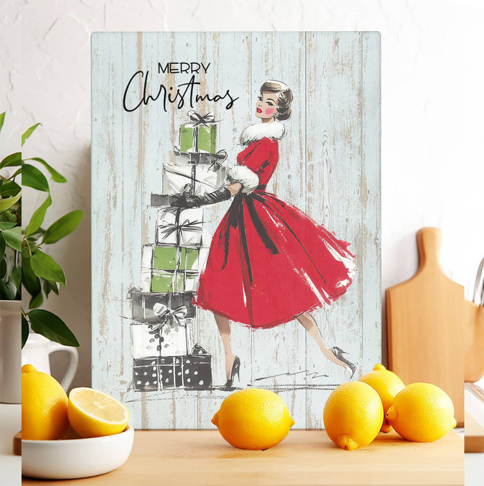 Retro Christmas 1950 Ladies Glass Cutting Board