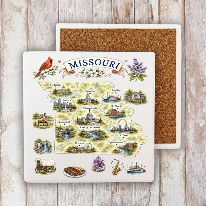 Missouri State Map Landmark Stone Coaster