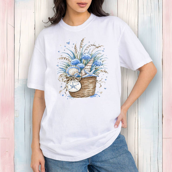 Coastal Blue Baskets of Shells Bouquet T-Shirt