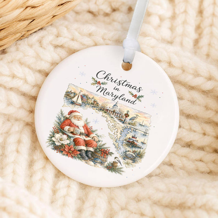 Christmas in Maryland State Map Ornament