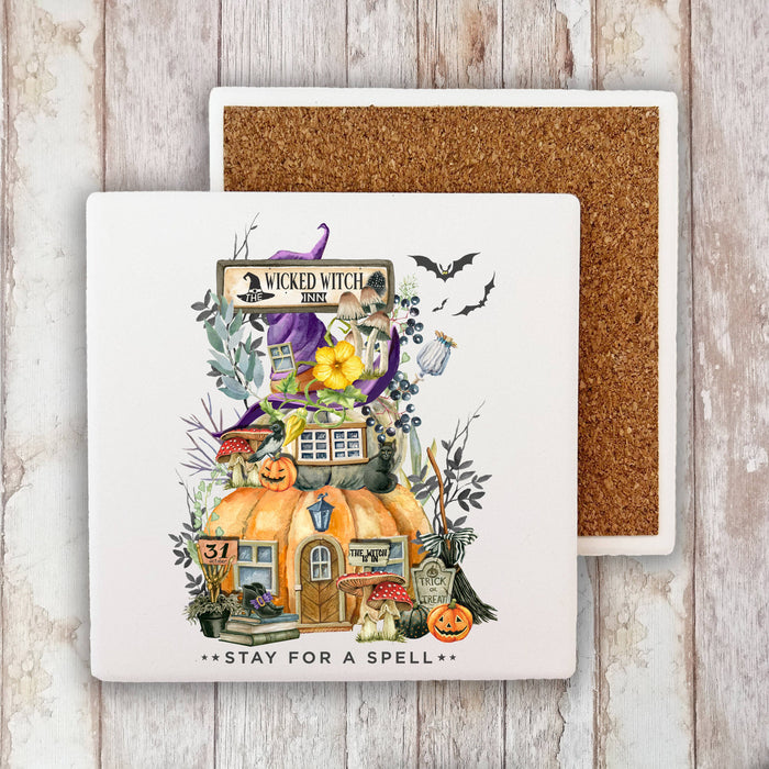 Halloween Wicked witch Pumpkin House Stone Coaster