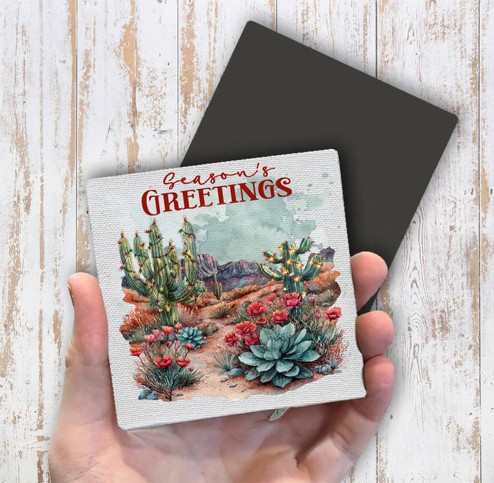 Christmas Seasons Greeting Desert Cactus Magnet Fridge