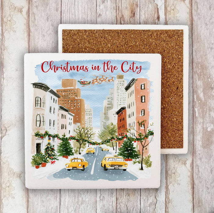 Christmas in the City Taxi Stone Coaster