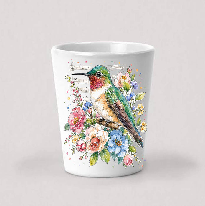 Spring Flowers Hummingbirds Musical Shot Glass