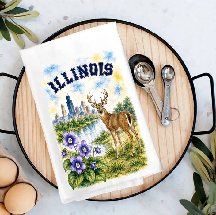 Illinois State Bird and Animal Tea Towel