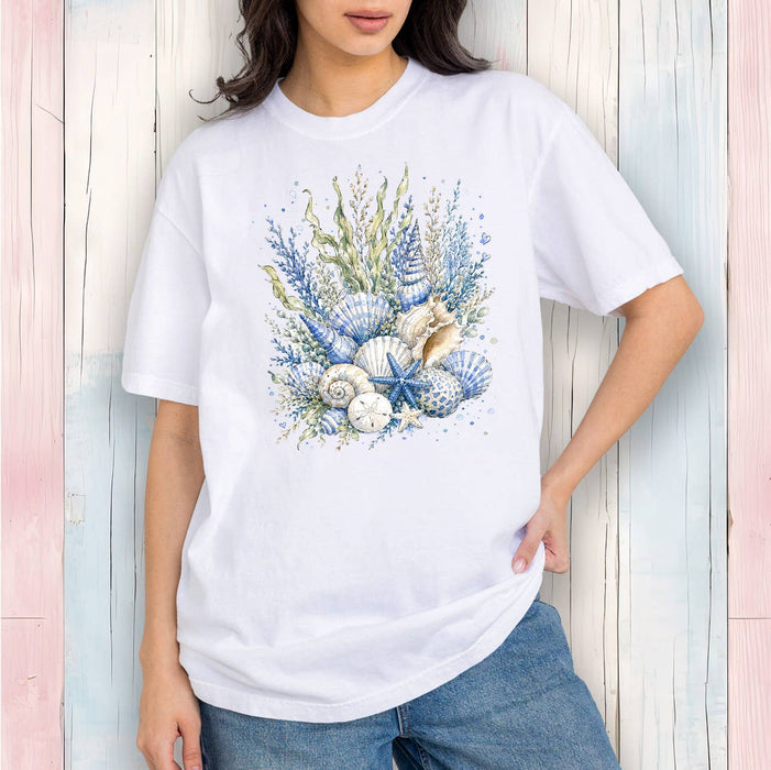 Coastal Blue Sea Shells Bouquet T-Shirt