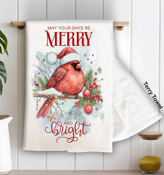 Christmas Days be Merry Red Cardinal Kitchen Terry Towel