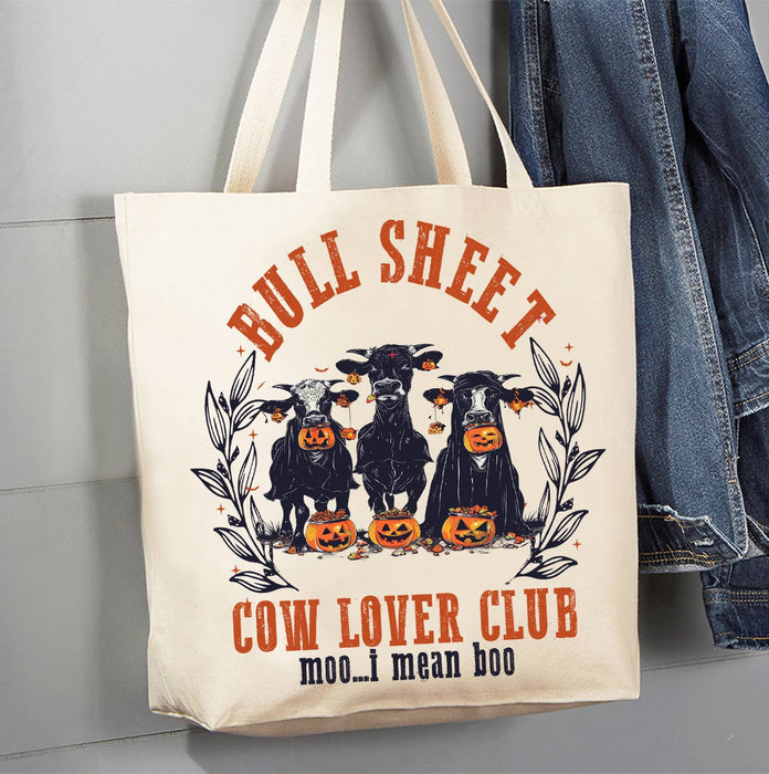 Halloween Bull Sheets Cows Pumpkins Canvas Tote Bag