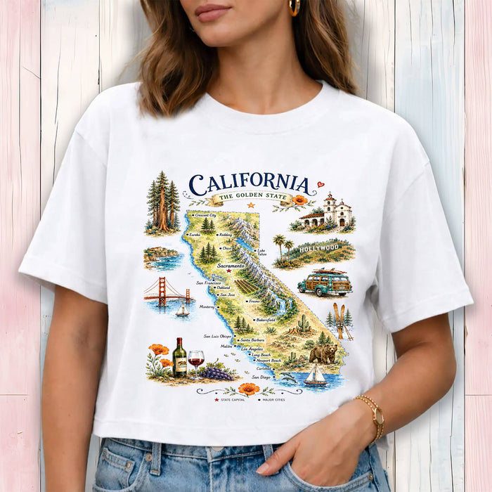 California State Map Landmark Cropped T-Shirt