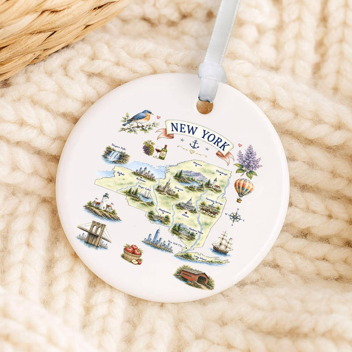 New York State Map Landmark Ornament