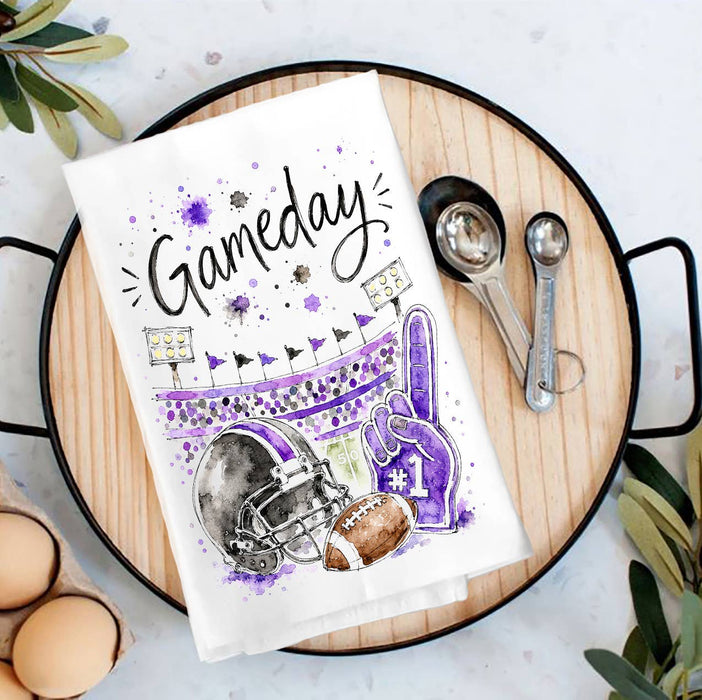Gameday Football Black & Purple Tea Towel