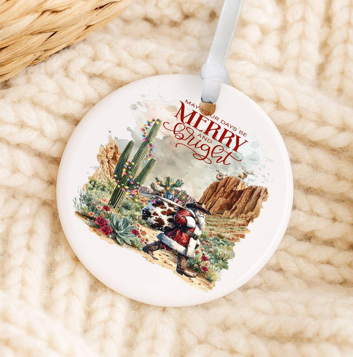 Christmas Cowboy Santa Cactus Desert Ornament