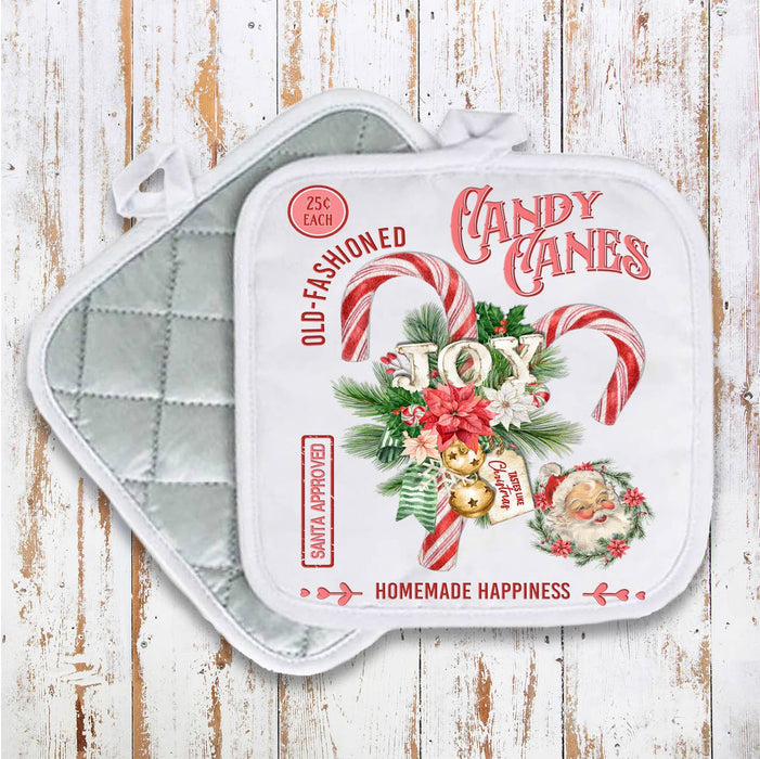Christmas Old Fashion Candy Cane Pot Holder Oven Mitt