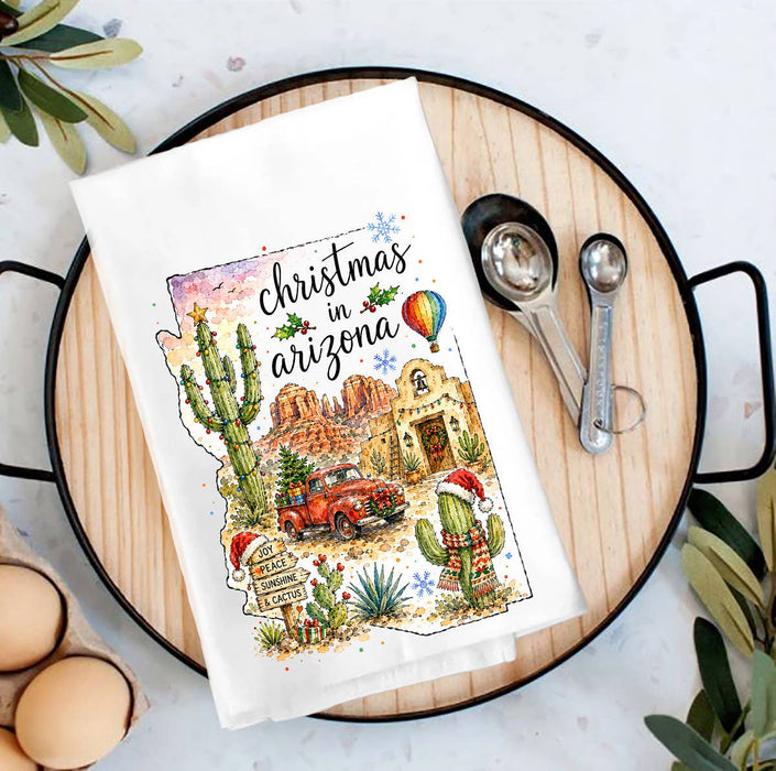 Christmas in Arizona State Map Tea Towel