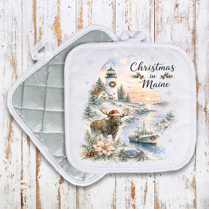 Christmas in Maine State Map Pot Holder