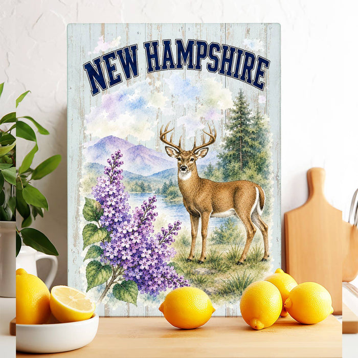 New Hampshire State Bird and Animal Glass Cutting Board