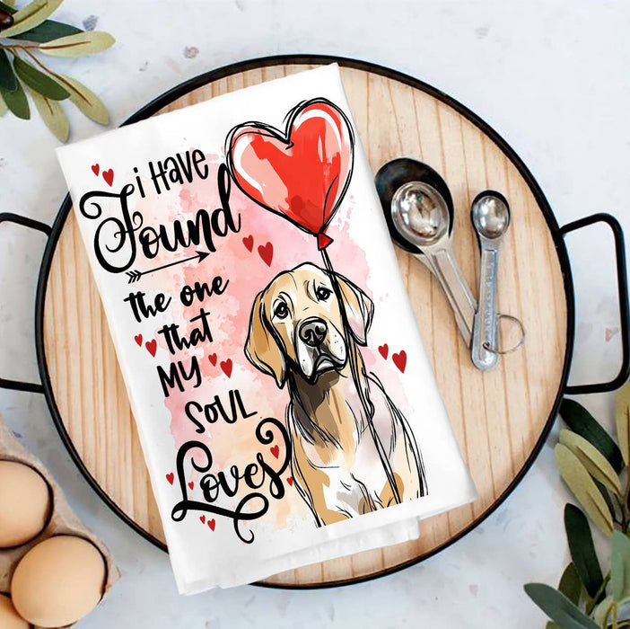 Dog Retriever Found My Love Valentine Tea Towel
