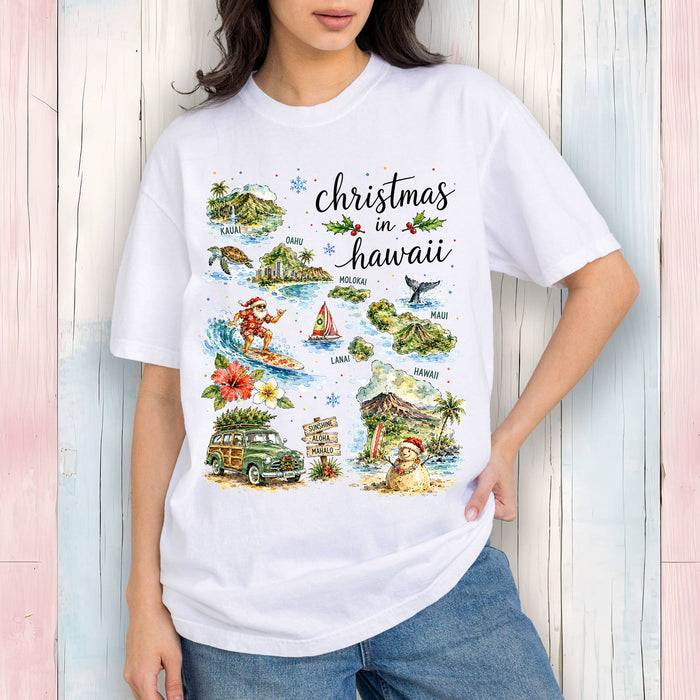 Christmas in Hawaii State Map T-Shirt