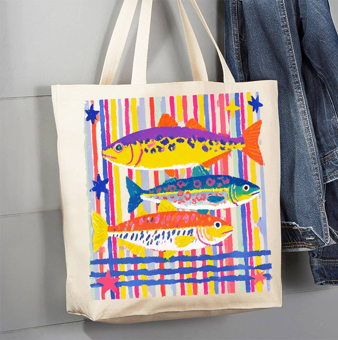 Coastal Colorful Fish Canvas Tote Bag