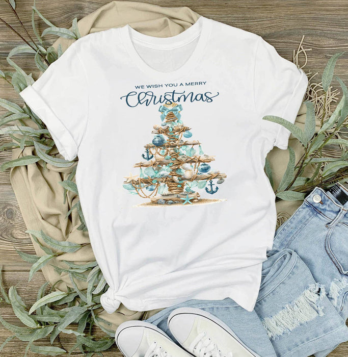 Coastal Christmas Sea Glass Tree T-Shirt