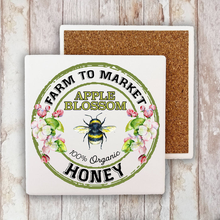 Apple Blossom Honey Bee Farm to Market, Stone Coaster