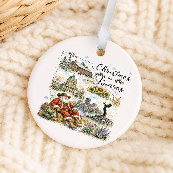 Christmas in Kansas State Map Ornament