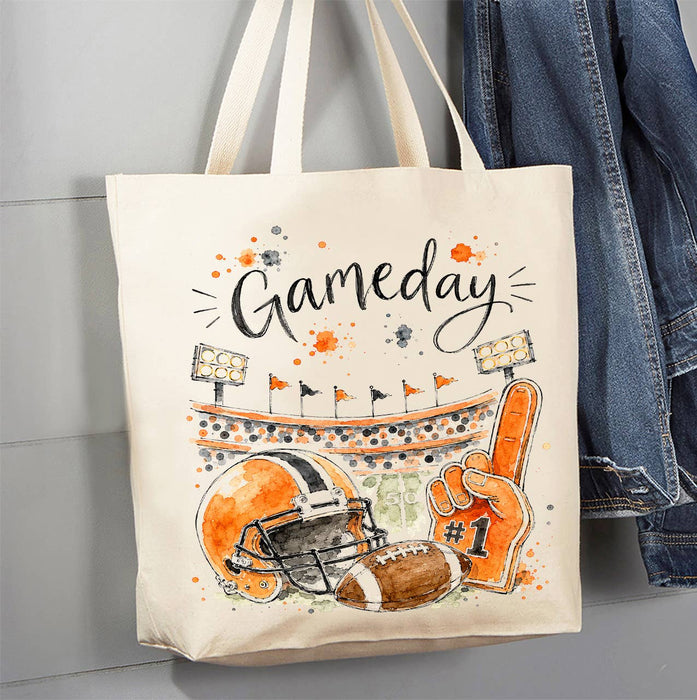 Gameday Football Orange & Black Canvas Tote Bag