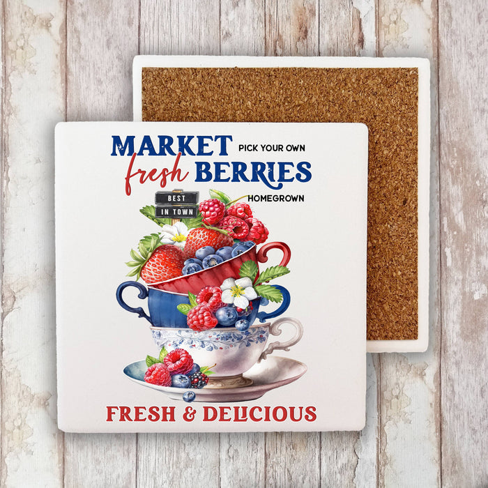 Farmers Market Fresh Berries Stone Coaster