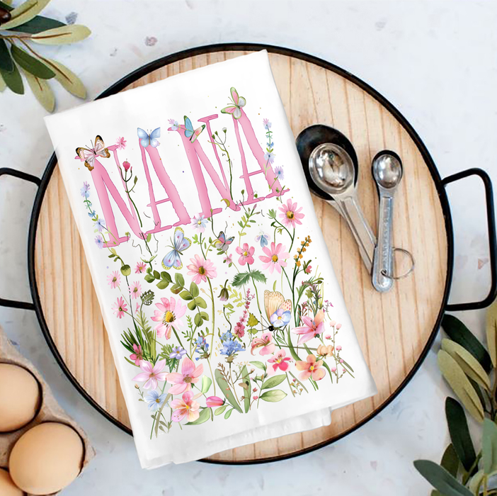 Mother's Day Wild Flowers Nana Tea Towel