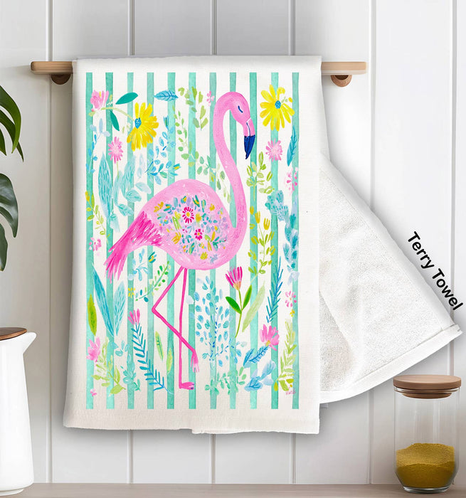 Tropical Pink Flamingo Kitchen Terry Towel