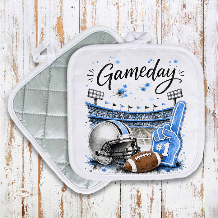 Gameday Football Silver & Light Blue Pot Holder