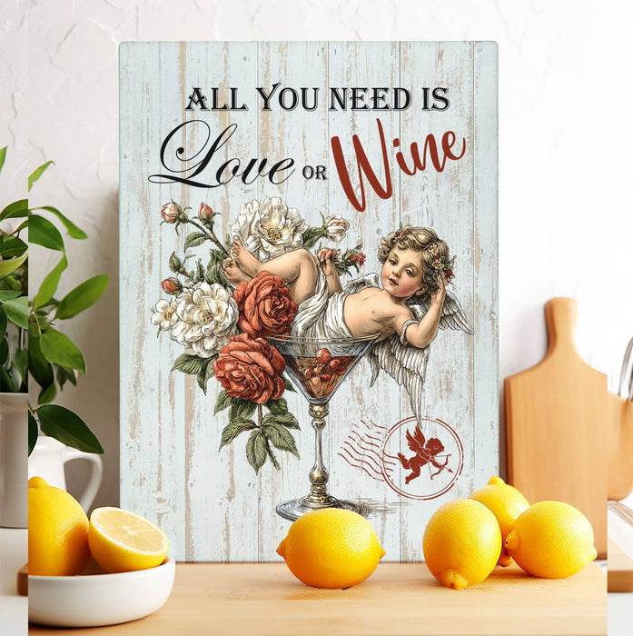 All I need is Love or Wine Cupid Glass Cutting Board Trivet