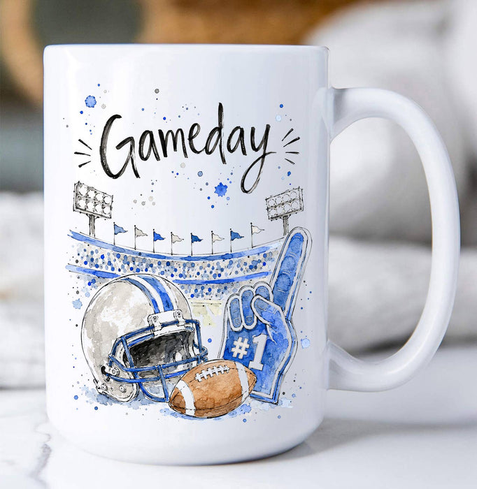 Gameday Football Silver & Royal Blue Coffee Mug
