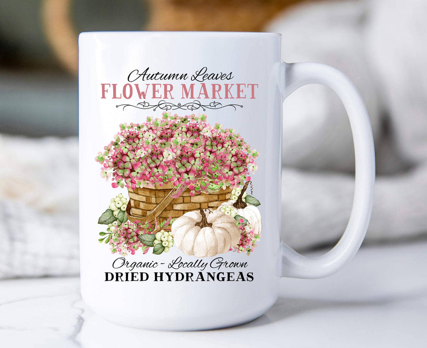 Autumn fall Dried hydrangeas Pumpkin Coffee Mug