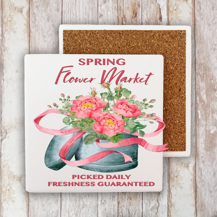 Pink Spring Flowers Stone Coaster