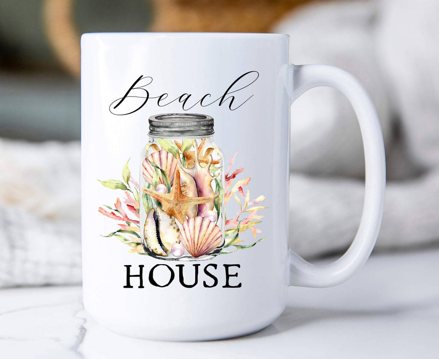 Beach House Mason Jar Sea Shells Coffee Mug