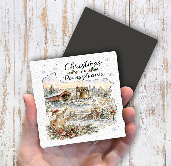 Christmas in Pennsylvania State Map Magnet Fridge