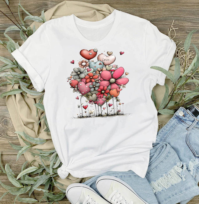 Valentine Whimsical Hearts Flowers T-Shirt