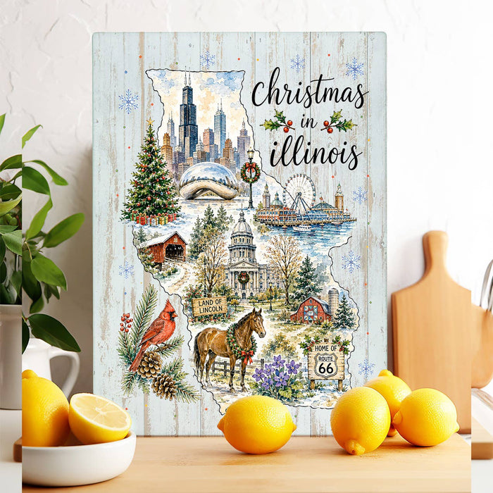 Christmas in Illinois State Map Glass Cutting Board