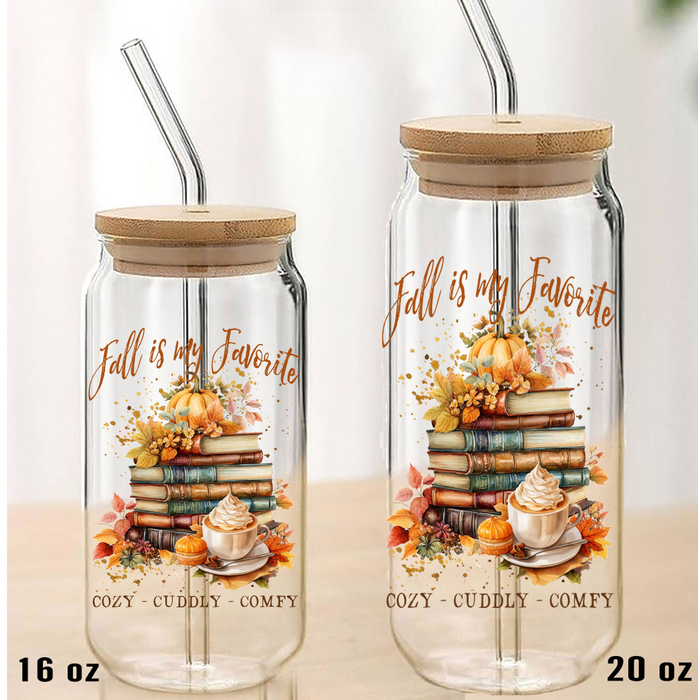 Fall is My Favorite Cozy Cuddly Can Glass with Lid Straw