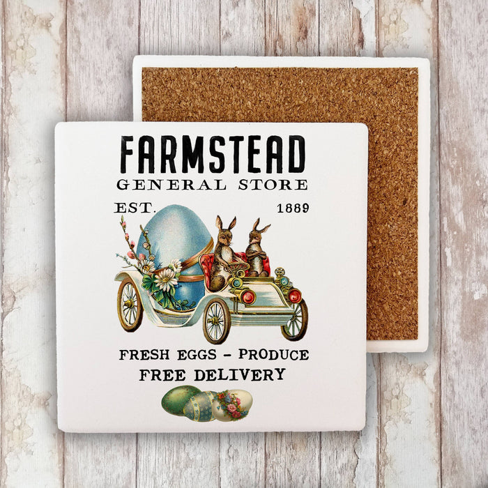 Easter Farm Fresh Eggs Bunny Cotton Stone Coaster