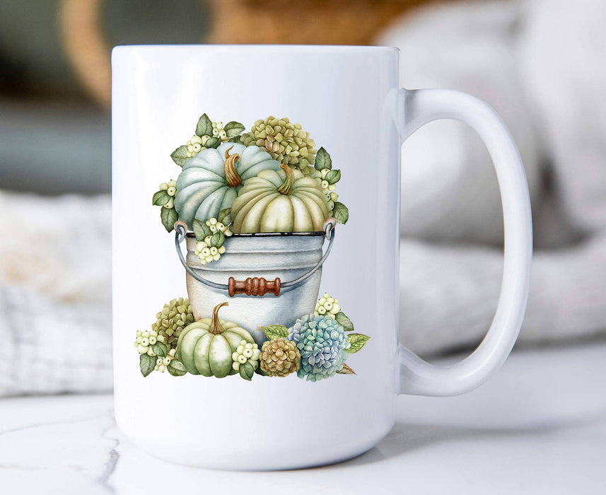 Fall Autumn Pumpkins Hydrangea Coffee Mugs