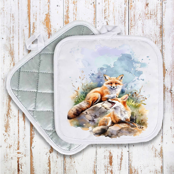 Fox Animal Resting on Rocks Pot Holder Oven Mitt