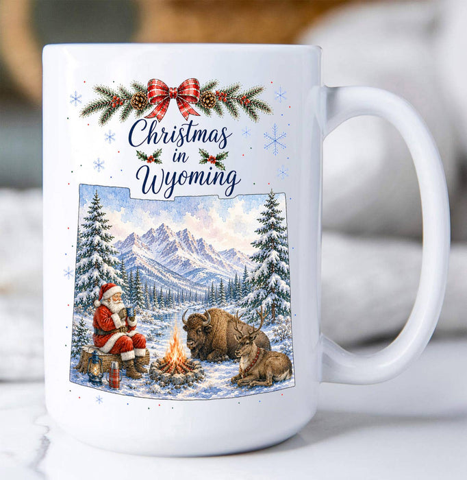 Christmas in Wyoming State Map Coffee Mug