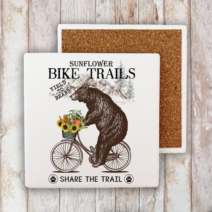 Share the Trail Black Bear Bicycle  Stone Coaster
