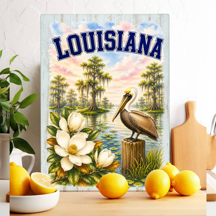 Louisiana State Bird and Animal Glass Cutting Board