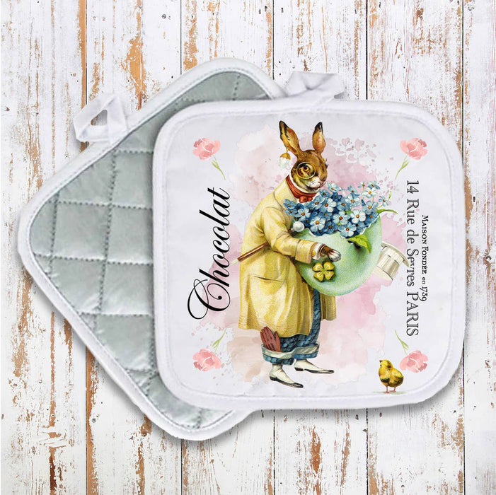 Vintage French Easter Bunny Chocolate Pot Holder Oven Mitt