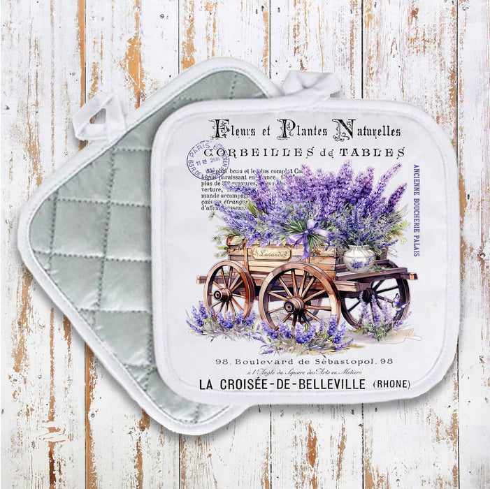 Vintage French Lavender Wagon Pot Holder Oven Mitt